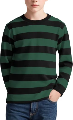 Boy's Long Sleeve T-Shirts Striped, Cotton Blend Crewneck Tee Kids Stripes Shirt