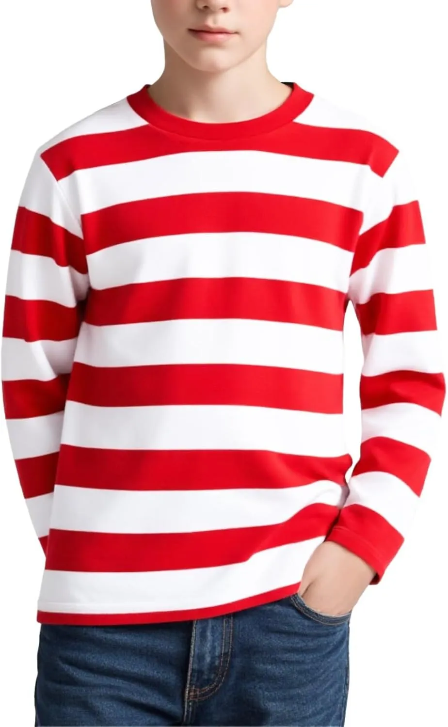 Boy's Long Sleeve T-Shirts Striped, Cotton Blend Crewneck Tee Kids Stripes Shirt