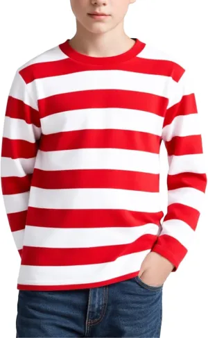 Boy's Long Sleeve T-Shirts Striped, Cotton Blend Crewneck Tee Kids Stripes Shirt