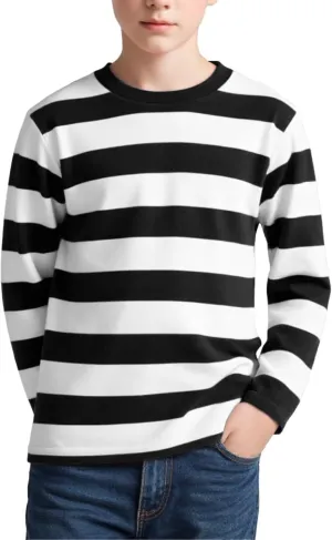 Boy's Long Sleeve T-Shirts Striped, Cotton Blend Crewneck Tee Kids Stripes Shirt