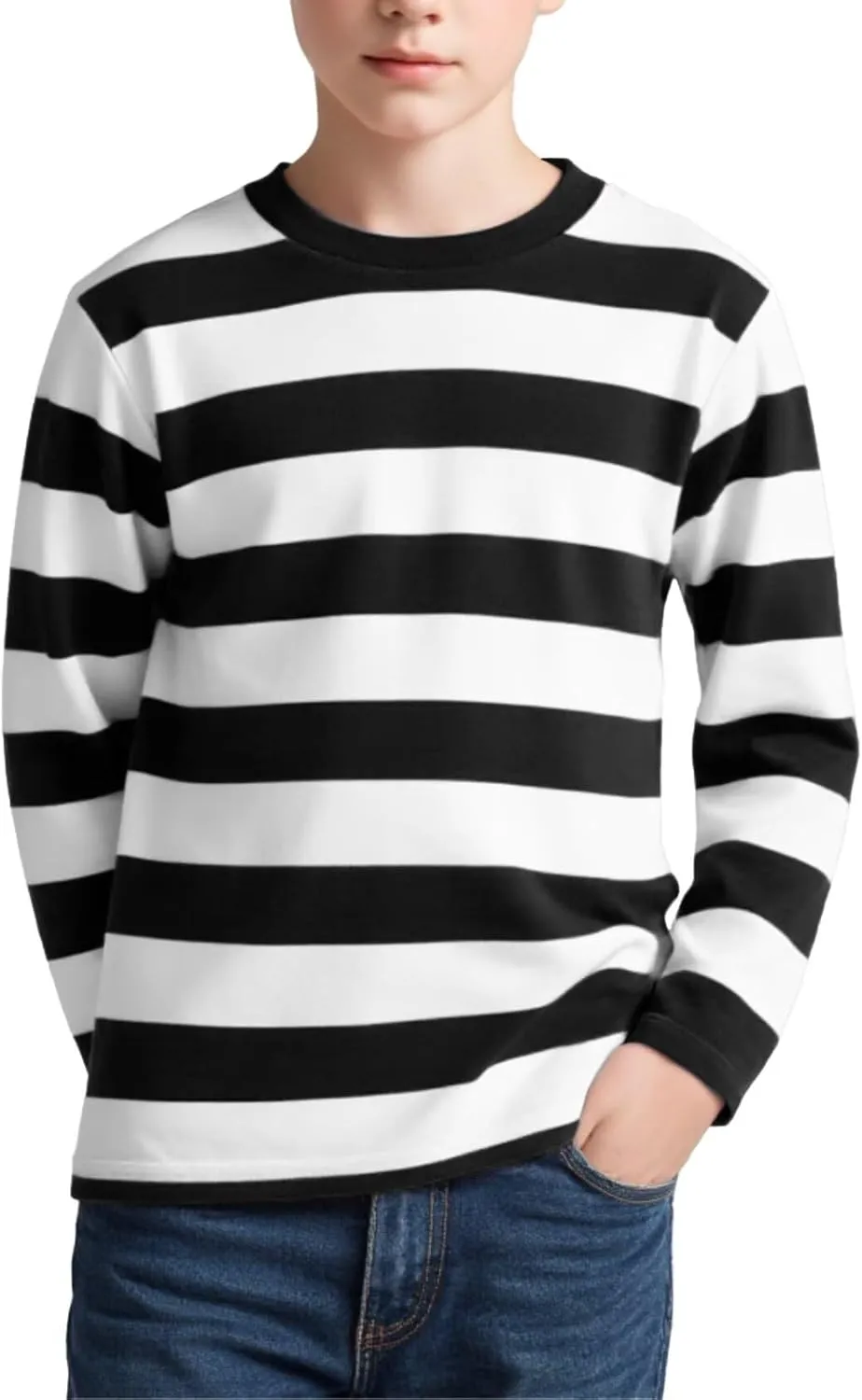 Boy's Long Sleeve T-Shirts Striped, Cotton Blend Crewneck Tee Kids Stripes Shirt