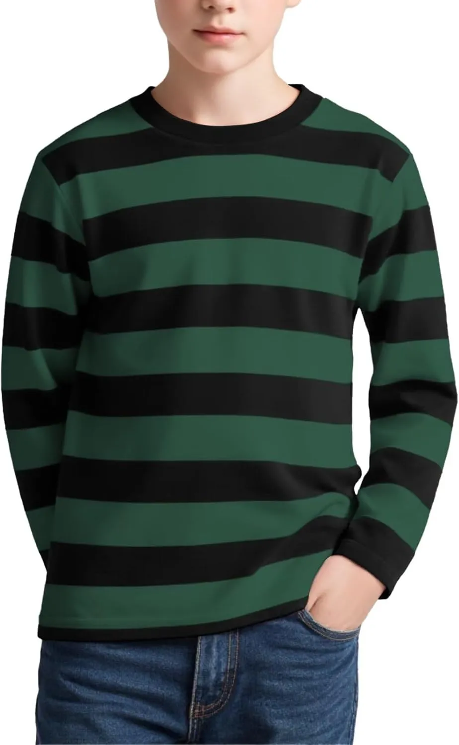 Boy's Long Sleeve T-Shirts Striped, Cotton Blend Crewneck Tee Kids Stripes Shirt
