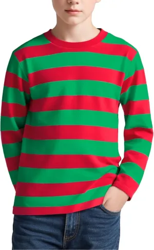 Boy's Long Sleeve T-Shirts Striped, Cotton Blend Crewneck Tee Kids Stripes Shirt