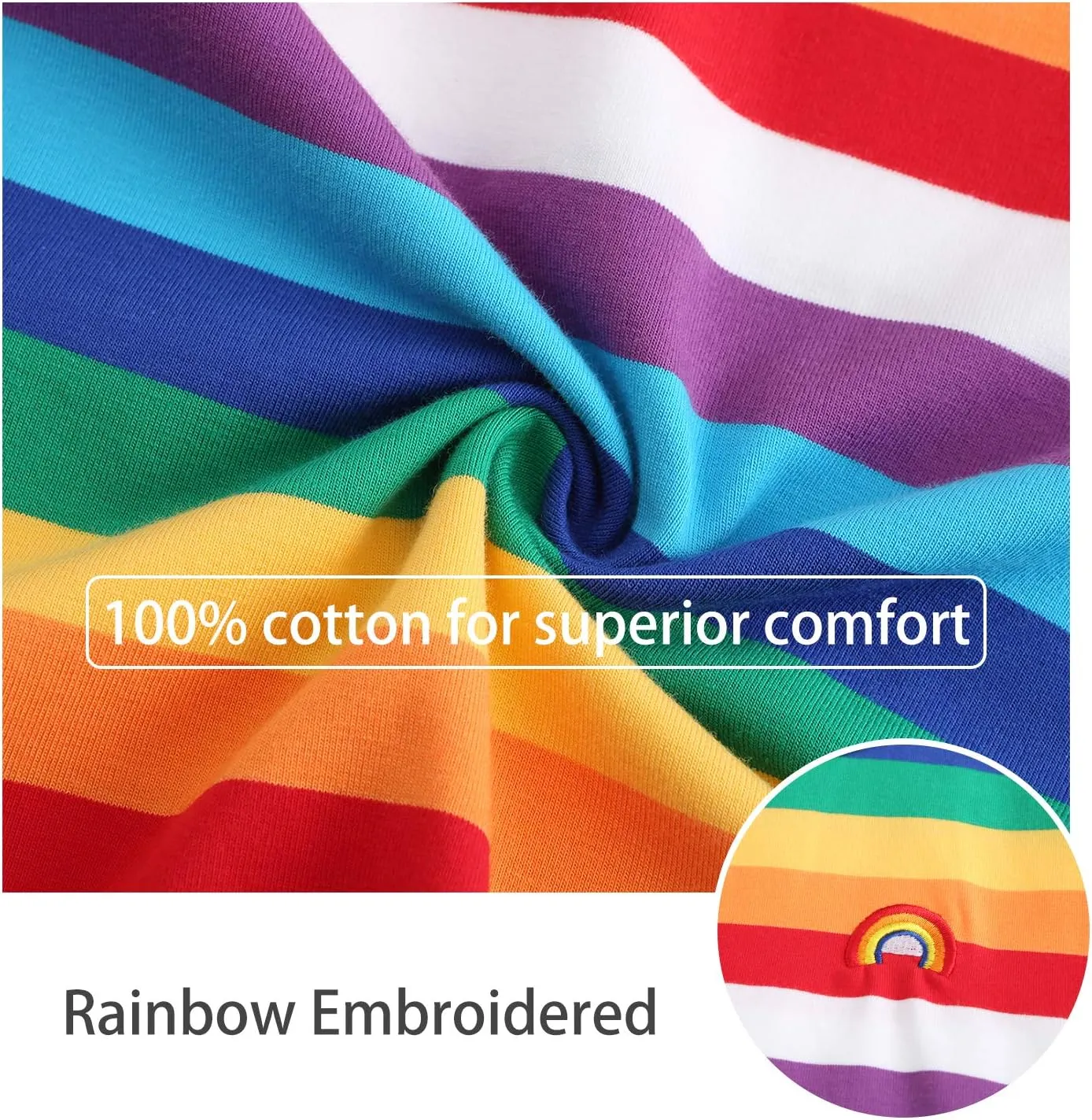 Boys Rainbow Striped Shirts for Kids Long Sleeve Cotton T-Shirts O-Neck Tops