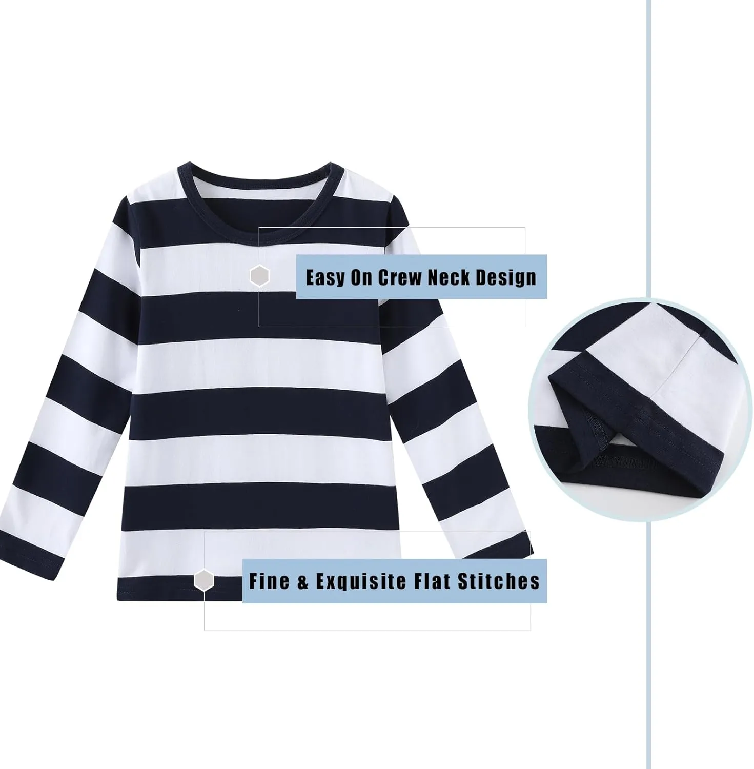 Boys Rainbow Striped Shirts for Kids Long Sleeve Cotton T-Shirts O-Neck Tops