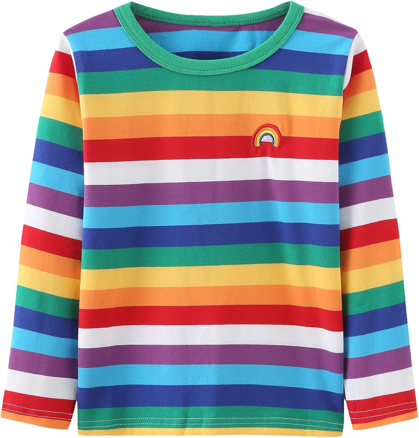 Boys Rainbow Striped Shirts for Kids Long Sleeve Cotton T-Shirts O-Neck Tops