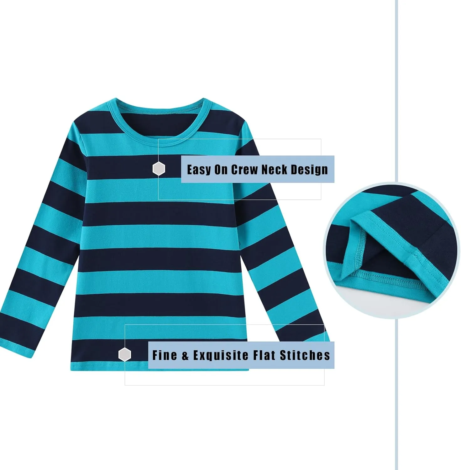 Boys Rainbow Striped Shirts for Kids Long Sleeve Cotton T-Shirts O-Neck Tops