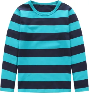 Boys Rainbow Striped Shirts for Kids Long Sleeve Cotton T-Shirts O-Neck Tops