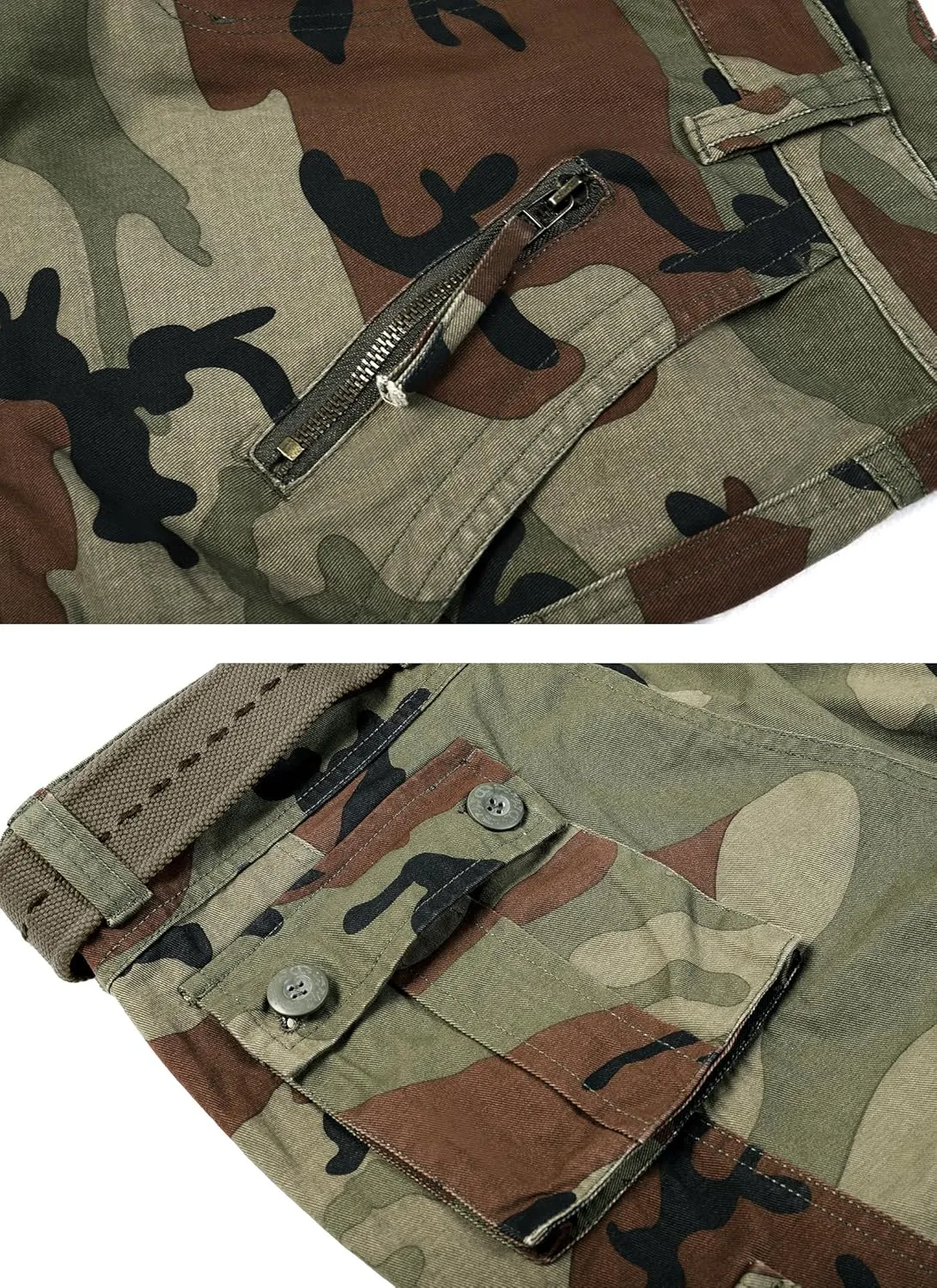 Cargo Pants for Men Casual Outdoor Relaxed Fit Camo Work Pants with 8 Pockets No Belt