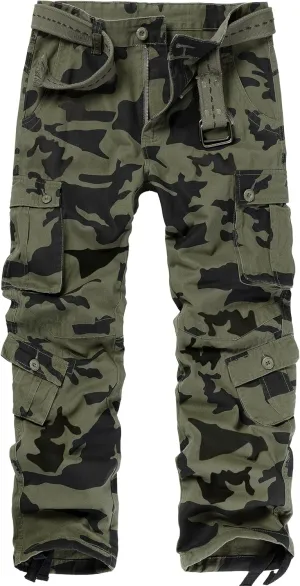 Cargo Pants for Men Casual Outdoor Relaxed Fit Camo Work Pants with 8 Pockets No Belt