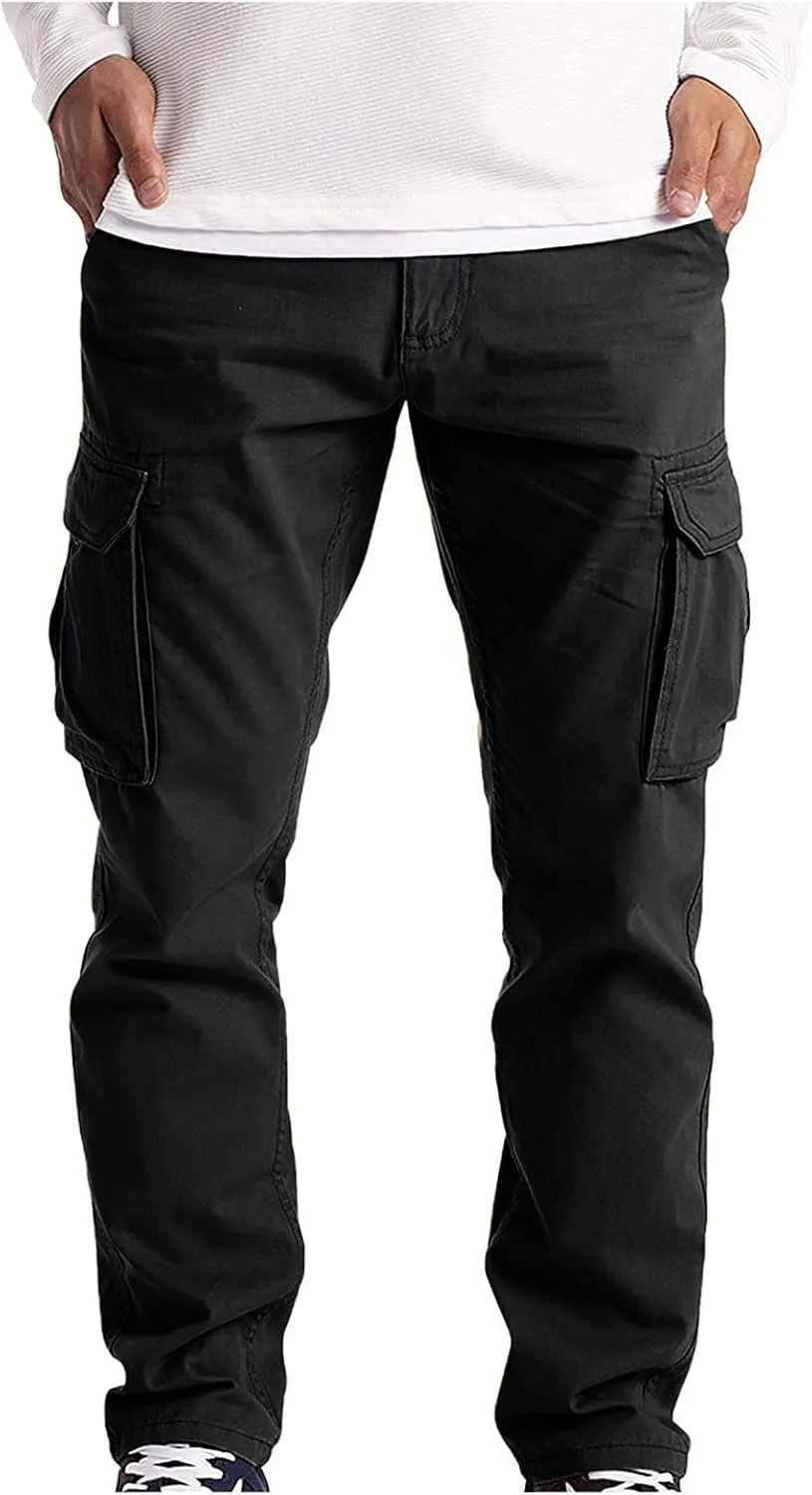 Cargo Pants for Men,WUAI Mens Casual Workout Joggings Relaxed Fit Combat Cargo Chino Trousers with Pockets Elastic Waist