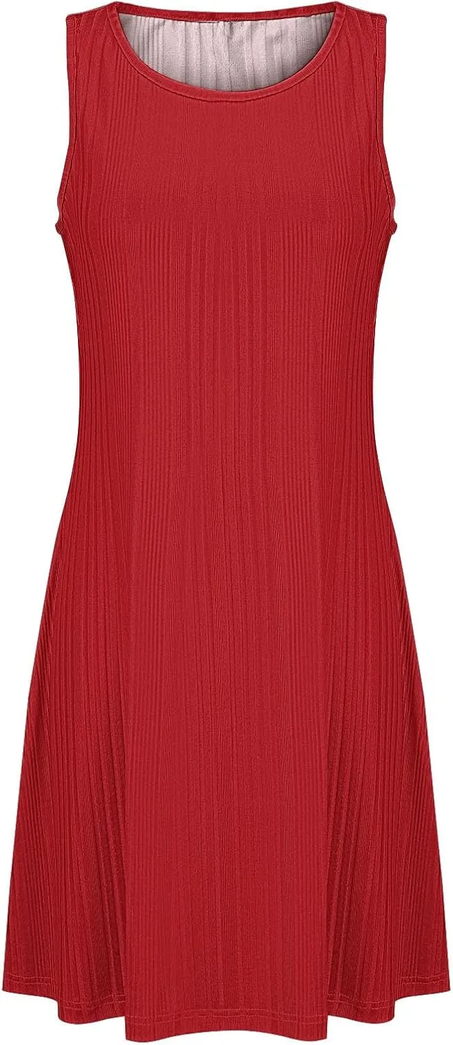 Casual Summer Dresses for Women 2025,Womens Summer Sleeveless Mini Dress Roundneck Loose Fit Tank A Line Beach Dress