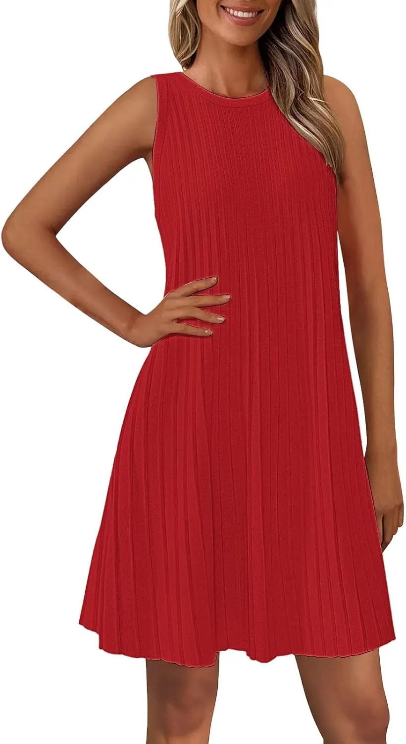 Casual Summer Dresses for Women 2025,Womens Summer Sleeveless Mini Dress Roundneck Loose Fit Tank A Line Beach Dress