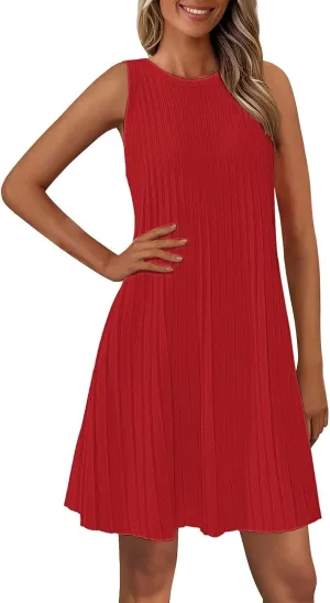 Casual Summer Dresses for Women 2025,Womens Summer Sleeveless Mini Dress Roundneck Loose Fit Tank A Line Beach Dress