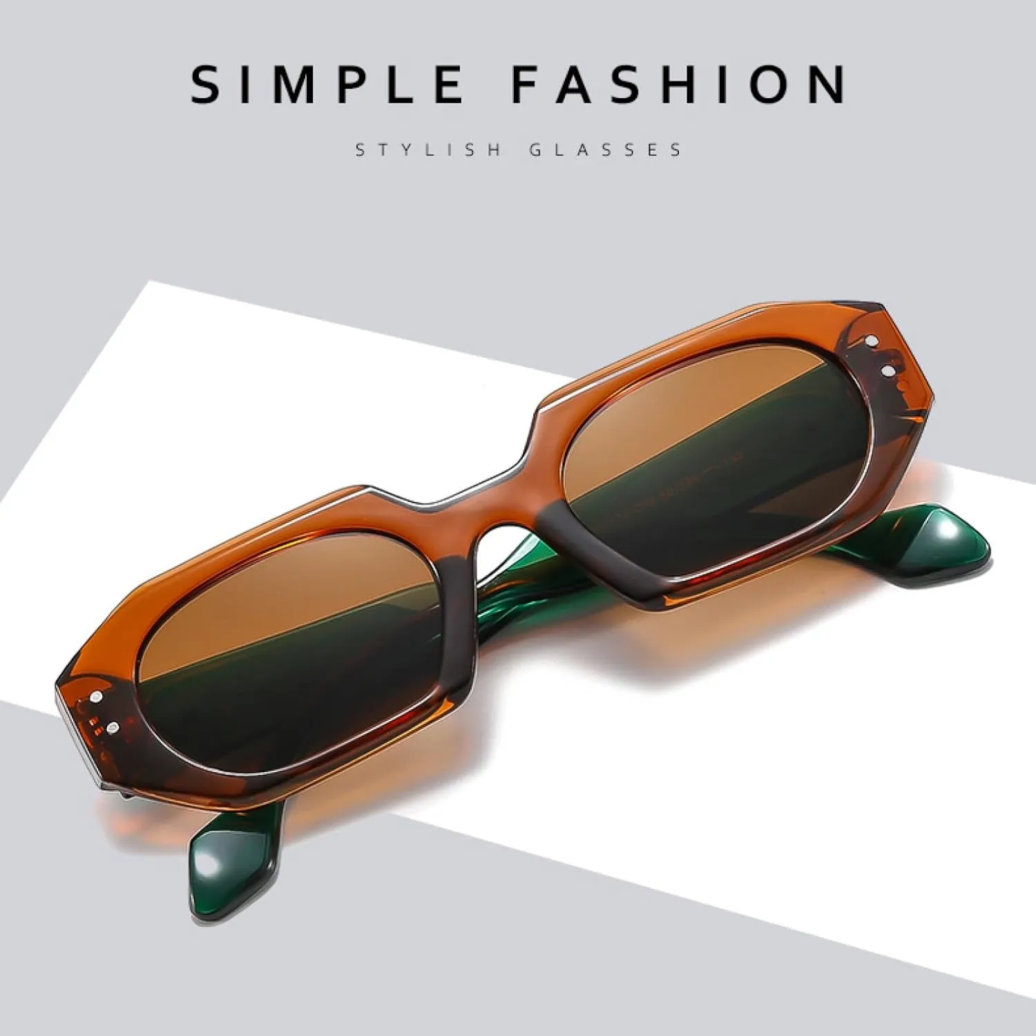 Color Contrast Versatile Sunglasses Retro Irregular Polygonal Wide Leg Female