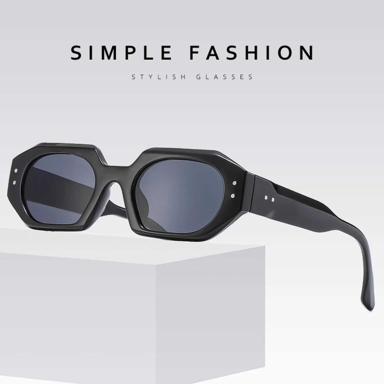 Color Contrast Versatile Sunglasses Retro Irregular Polygonal Wide Leg Female