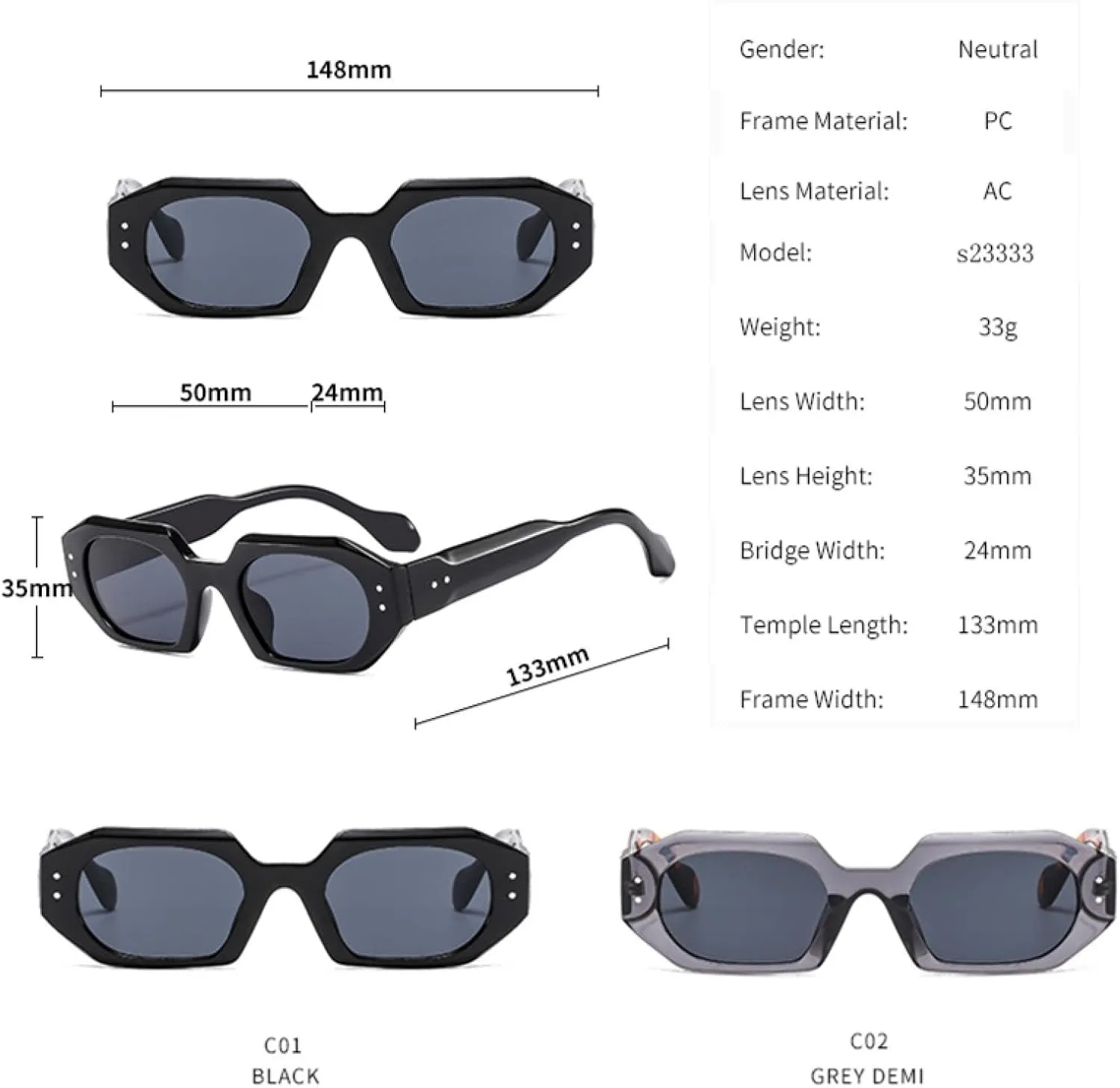 Color Contrast Versatile Sunglasses Retro Irregular Polygonal Wide Leg Female