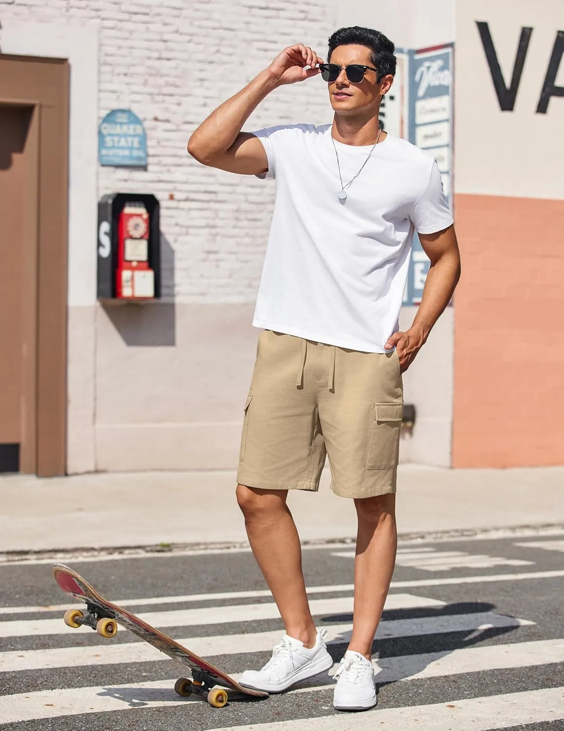 COOFANDY Men's Cargo Shorts 9" Relaxed Fit Casual Shorts Internal Drawstring Outdoor Hiking Shorts with Multi Pockets
