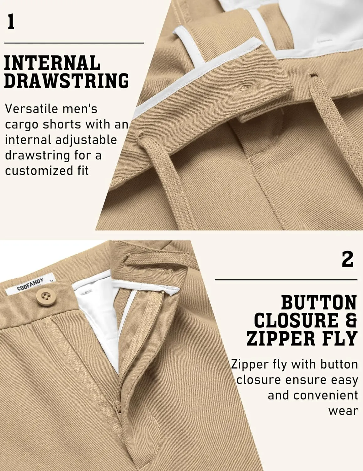 COOFANDY Men's Cargo Shorts 9" Relaxed Fit Casual Shorts Internal Drawstring Outdoor Hiking Shorts with Multi Pockets