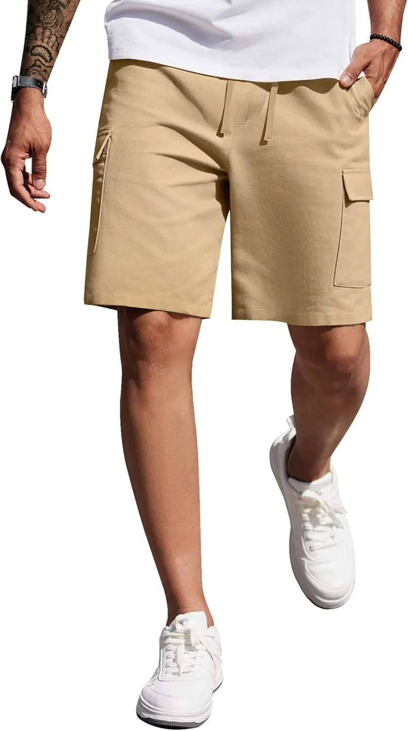 COOFANDY Men's Cargo Shorts 9" Relaxed Fit Casual Shorts Internal Drawstring Outdoor Hiking Shorts with Multi Pockets