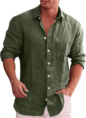 Cotton Linen Shirt Mens Vintage 1950s Long Sleeve Cuban Guayabera Shirt Thin Quick Dry Summer Beach Hippie Blouses