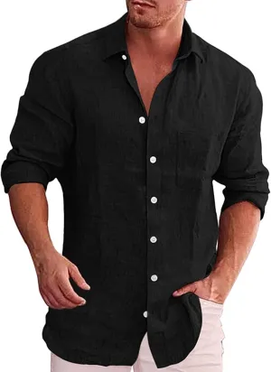 Cotton Linen Shirt Mens Vintage 1950s Long Sleeve Cuban Guayabera Shirt Thin Quick Dry Summer Beach Hippie Blouses