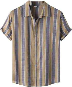 Cotton Linen Shirts for Men Floral Relaxed-Fit Vintage Casual Short Sleeve Lapel Hawaiian Summer Button Down Shirt Top