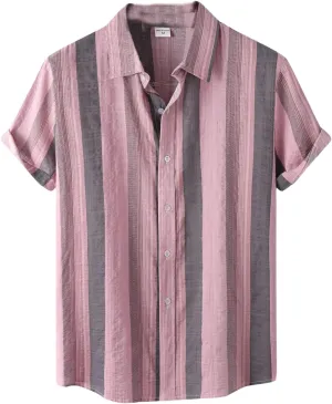 Cotton Linen Shirts for Men Floral Relaxed-Fit Vintage Casual Short Sleeve Lapel Hawaiian Summer Button Down Shirt Top