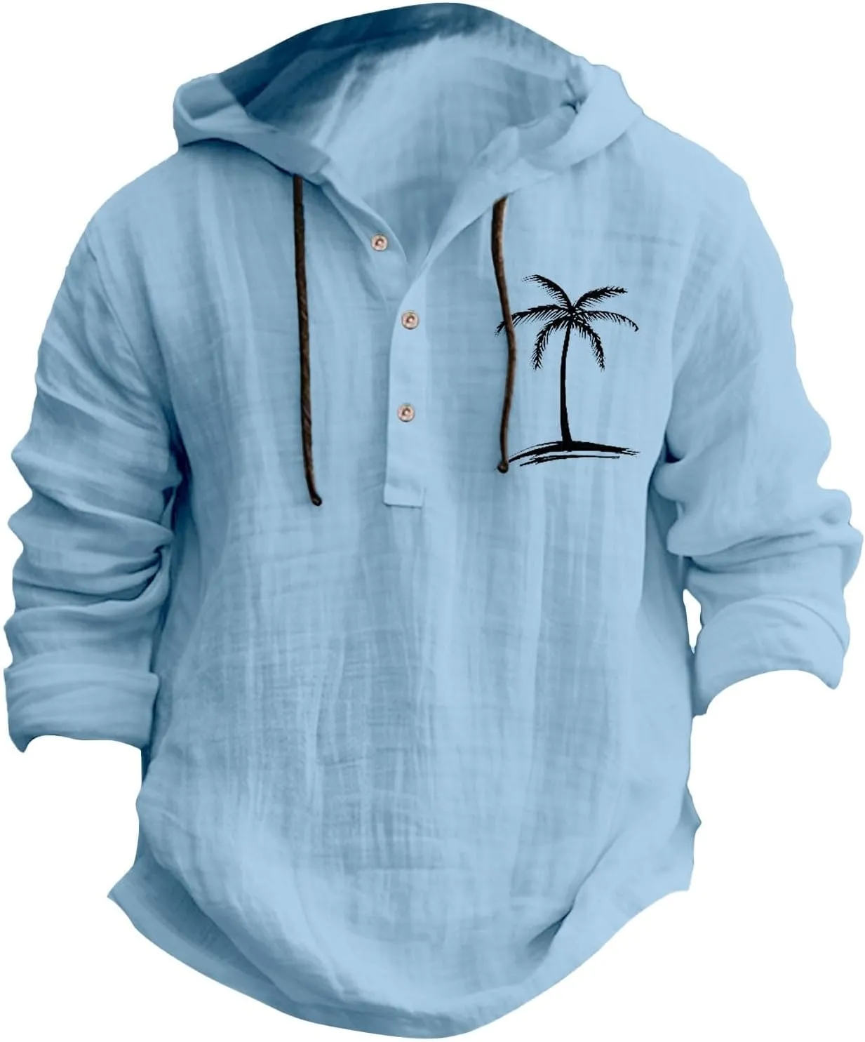 Cotton Linen Shirts for Men Trendy Tropical Beach Palm Print Cuban Guayabera Shirt Retro Long Sleeve Summer Tops