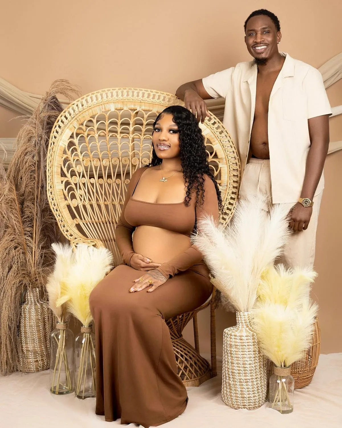 Dedysler Cut Out Maternity Dress for Photos Open Belly Long Sleeve Photography Gown Square Neck Maternity Outfit Dresses