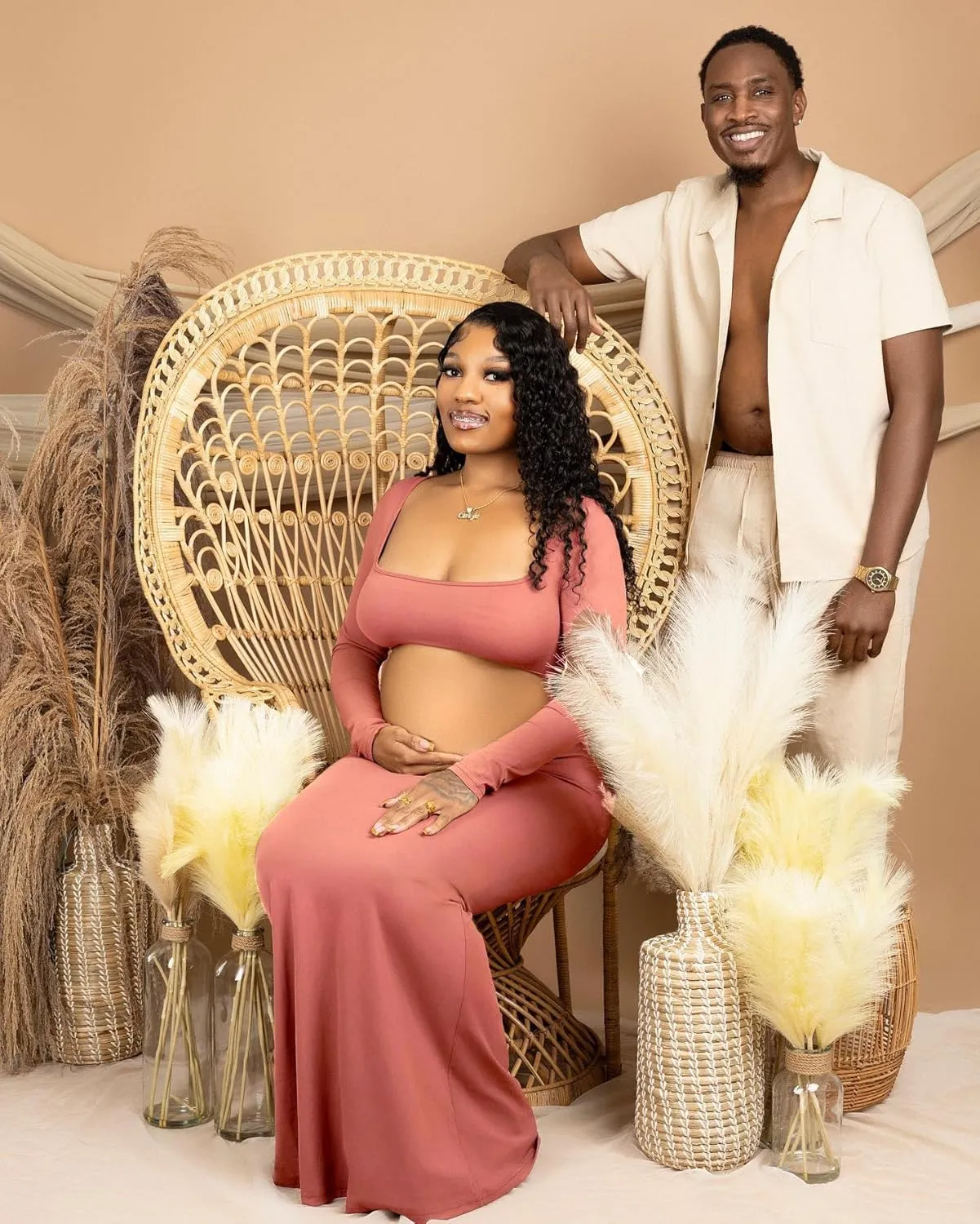 Dedysler Cut Out Maternity Dress for Photos Open Belly Long Sleeve Photography Gown Square Neck Maternity Outfit Dresses
