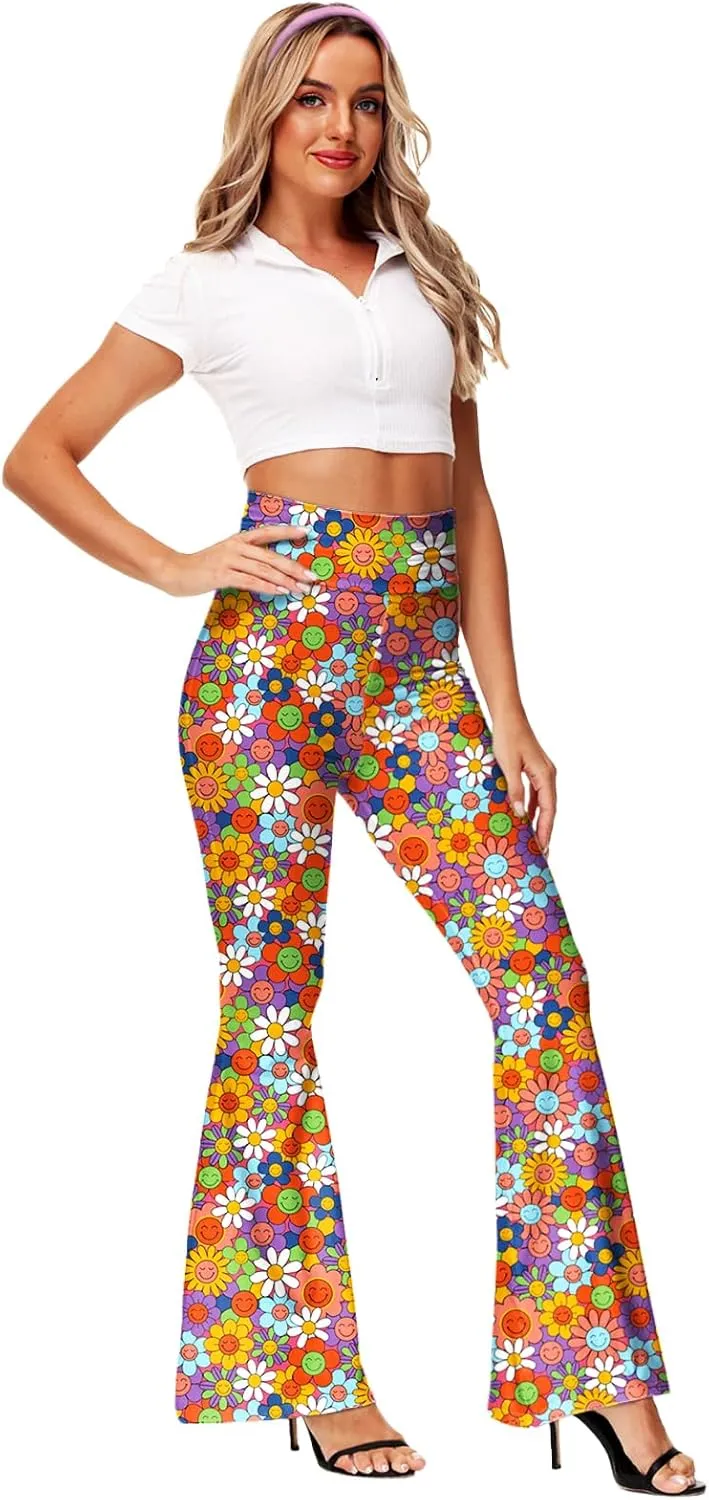 Deerose Women's High Waist Stretch Bell Bottom Slim-Fit Flare Leg Hippie Pants