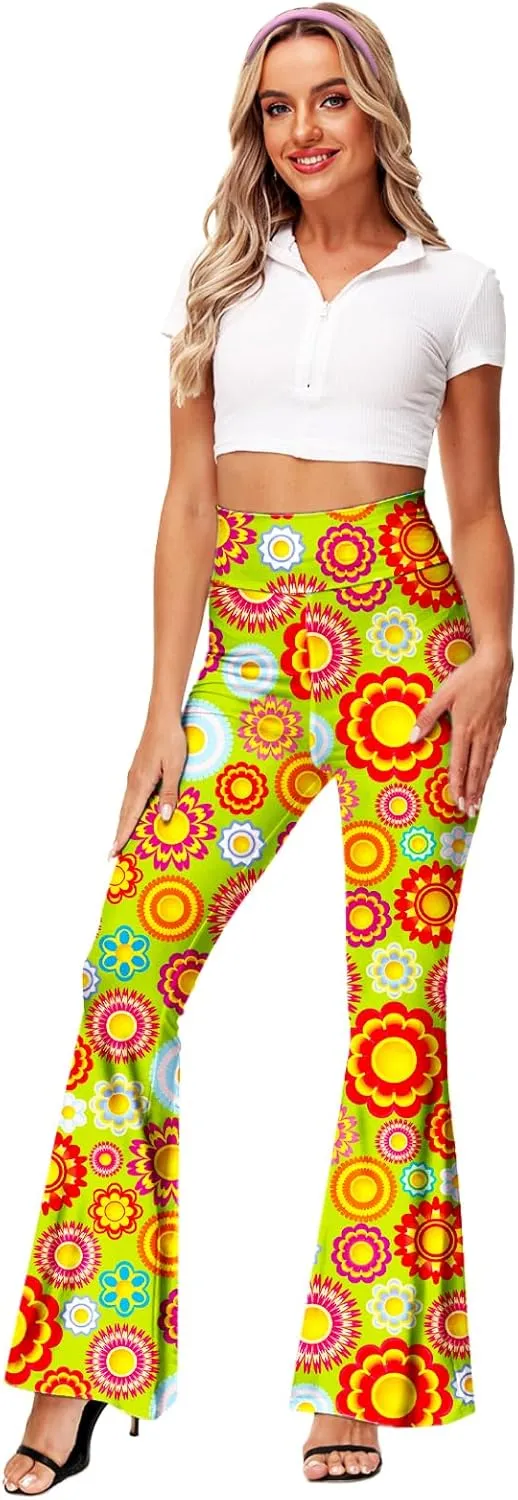 Deerose Women's High Waist Stretch Bell Bottom Slim-Fit Flare Leg Hippie Pants