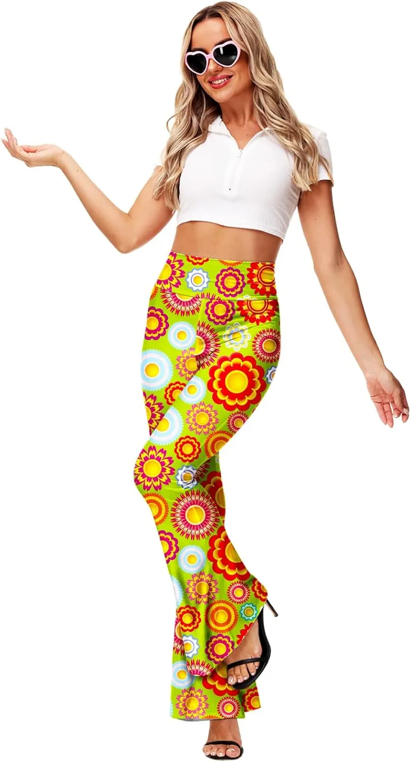 Deerose Women's High Waist Stretch Bell Bottom Slim-Fit Flare Leg Hippie Pants