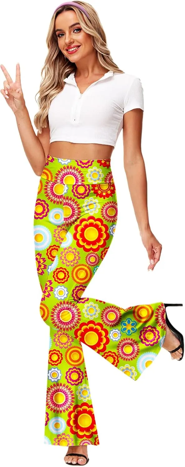 Deerose Women's High Waist Stretch Bell Bottom Slim-Fit Flare Leg Hippie Pants