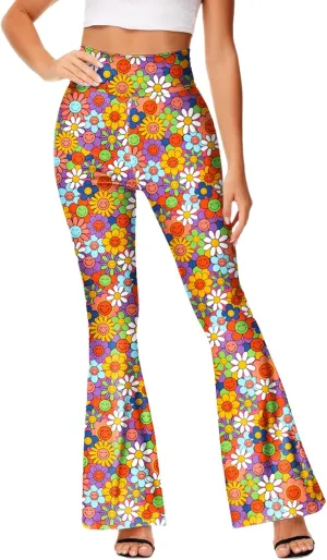 Deerose Women's High Waist Stretch Bell Bottom Slim-Fit Flare Leg Hippie Pants