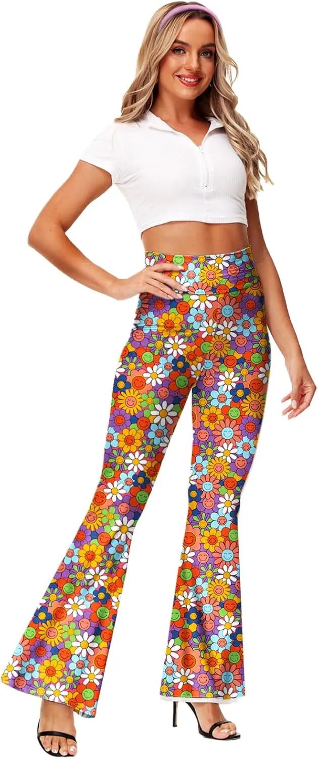 Deerose Women's High Waist Stretch Bell Bottom Slim-Fit Flare Leg Hippie Pants