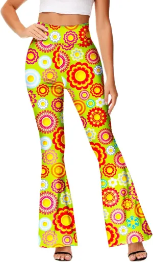 Deerose Women's High Waist Stretch Bell Bottom Slim-Fit Flare Leg Hippie Pants
