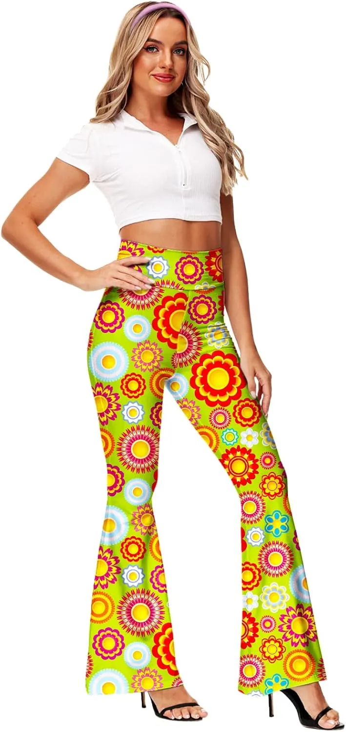 Deerose Women's High Waist Stretch Bell Bottom Slim-Fit Flare Leg Hippie Pants