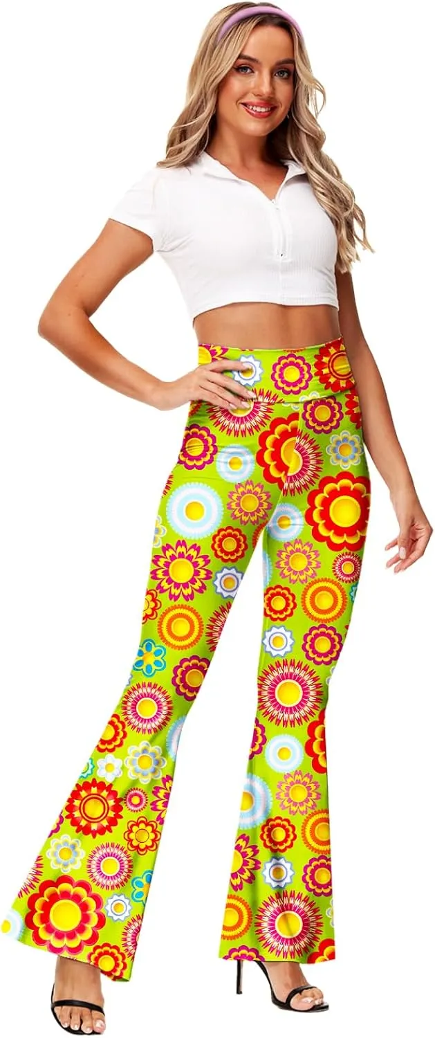 Deerose Women's High Waist Stretch Bell Bottom Slim-Fit Flare Leg Hippie Pants