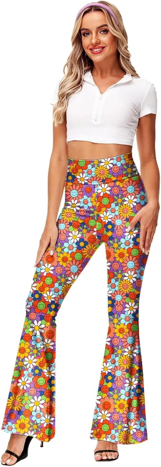 Deerose Women's High Waist Stretch Bell Bottom Slim-Fit Flare Leg Hippie Pants