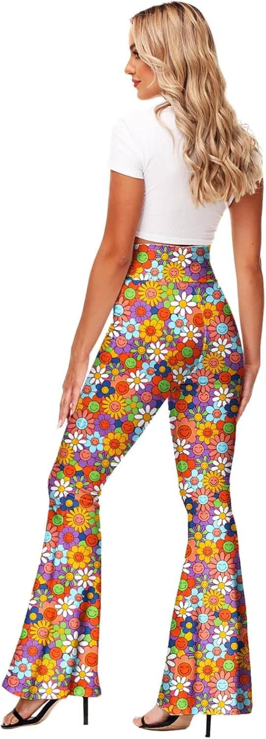 Deerose Women's High Waist Stretch Bell Bottom Slim-Fit Flare Leg Hippie Pants