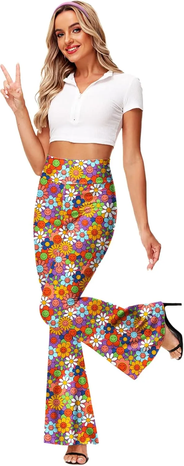 Deerose Women's High Waist Stretch Bell Bottom Slim-Fit Flare Leg Hippie Pants