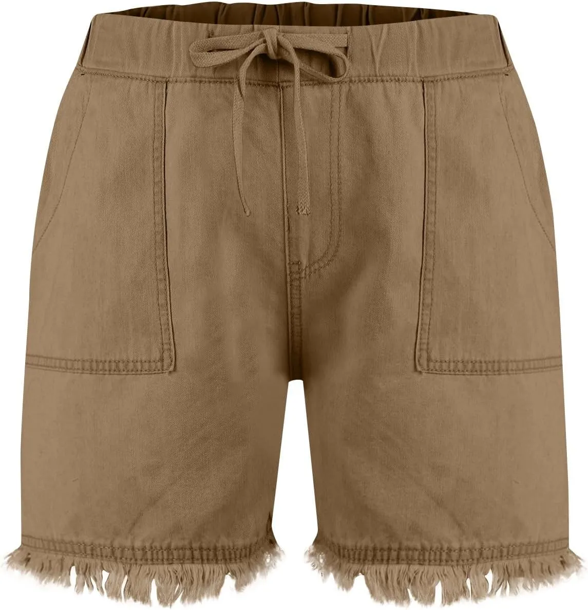 Denim Shorts Women Casual High Waisted Drawstring Stretchy Jean Shorts Cut Off Frayed Hem Summer Shorts with Pockets