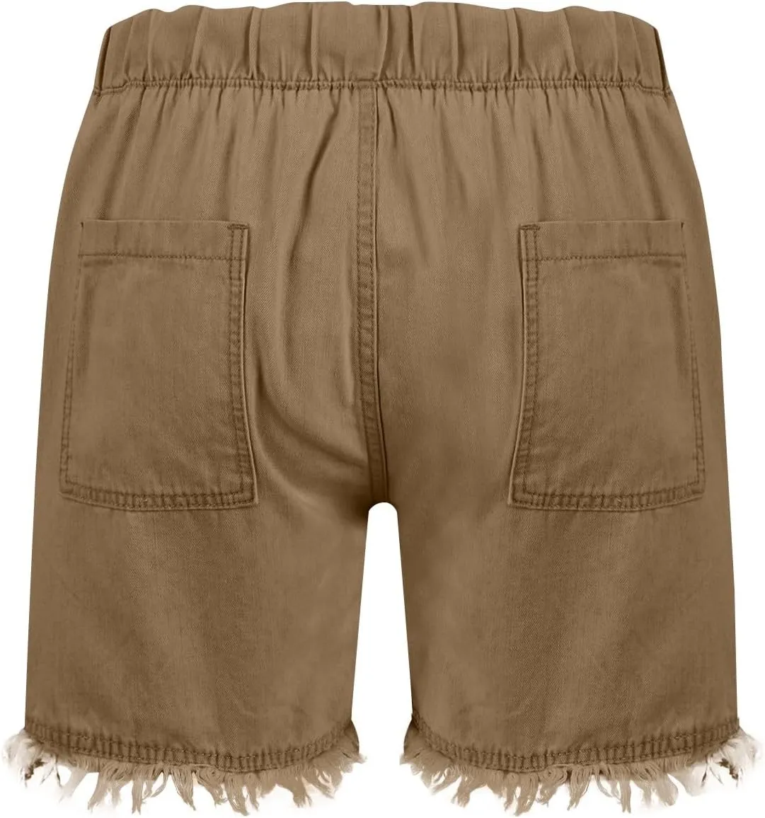 Denim Shorts Women Casual High Waisted Drawstring Stretchy Jean Shorts Cut Off Frayed Hem Summer Shorts with Pockets