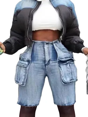 Denim Shorts Women Vintage High Waisted Wide Leg Baggy Jean Shorts with Pockets Streetwear