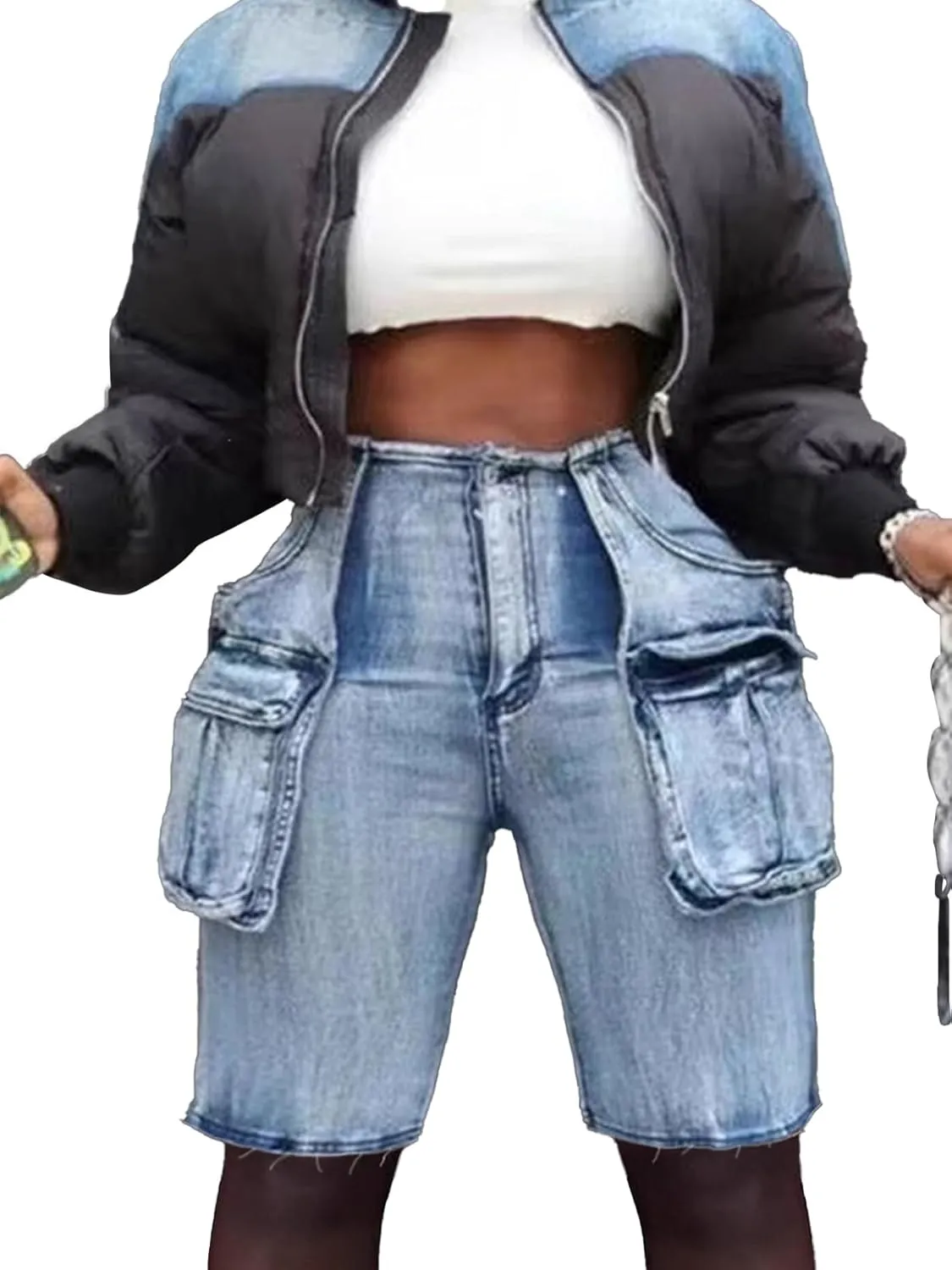 Denim Shorts Women Vintage High Waisted Wide Leg Baggy Jean Shorts with Pockets Streetwear