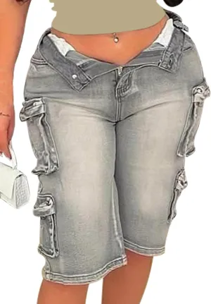 Denim Shorts Women Vintage High Waisted Wide Leg Baggy Jean Shorts with Pockets Streetwear
