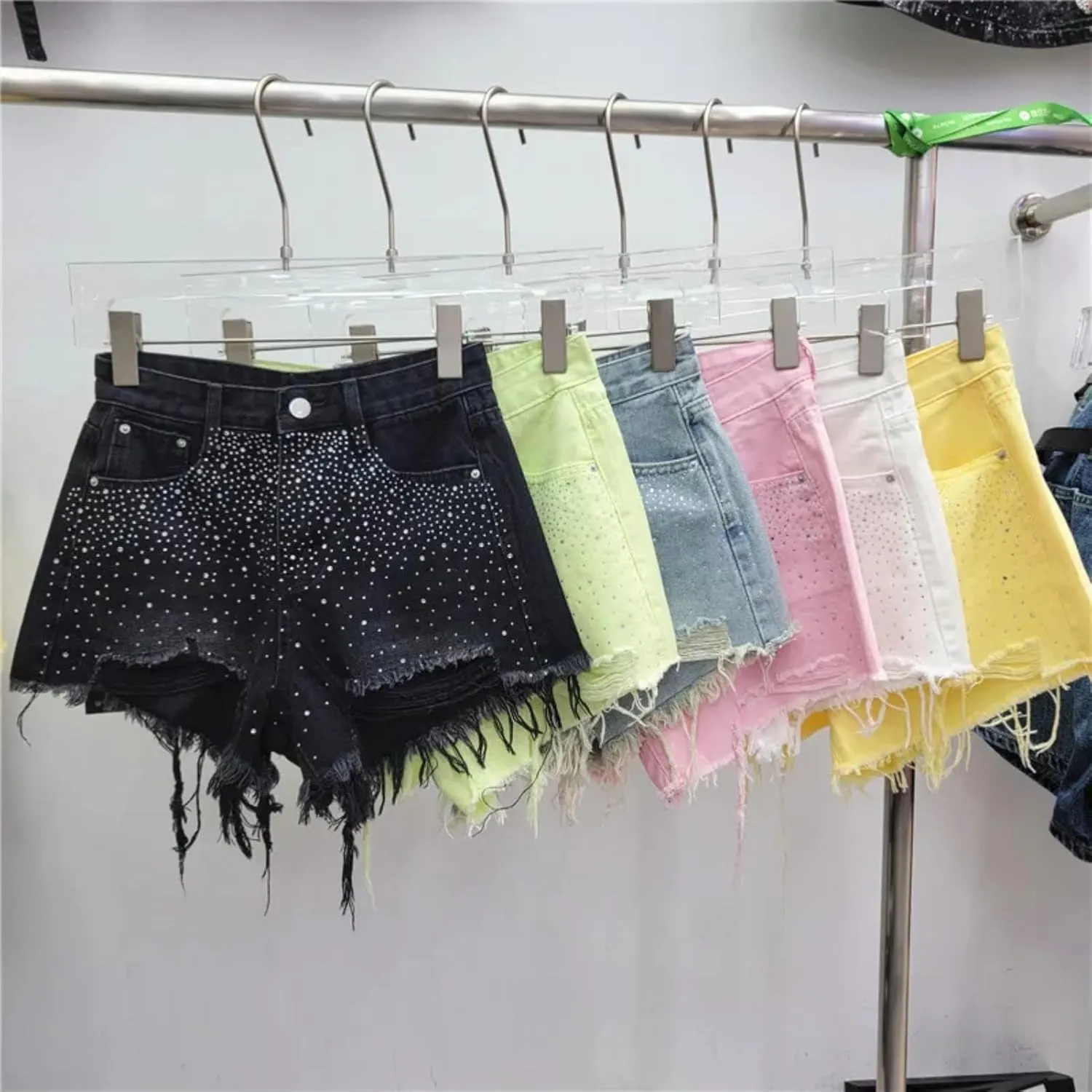 Diamond Hole Denim Shorts for Women's Summer High Waisted Jean Booty Shorts