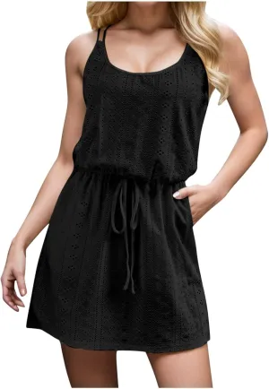 Eduavar Summer Dresses for Women 2024, Mini Dresses for Women Summer Lightweight Tank Dress Spaghetti Strap Boho Dresses